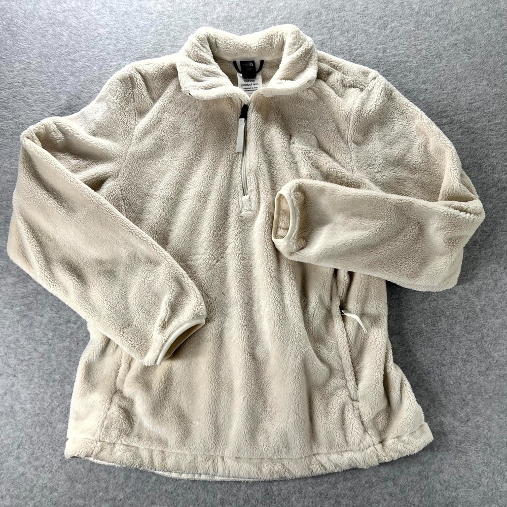 The North Face Circular Design Womens Large Pullover 1/4 Zip Beige Fuzzy Cozy